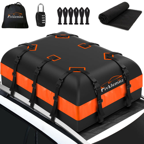 FIVKLEMNZ Dachgepäckträger Tasche Wasserdicht - 21 Kubikfuss. Schwarz, rechteckig. Bietet zusätzlichen Laderaum auf dem Dach.