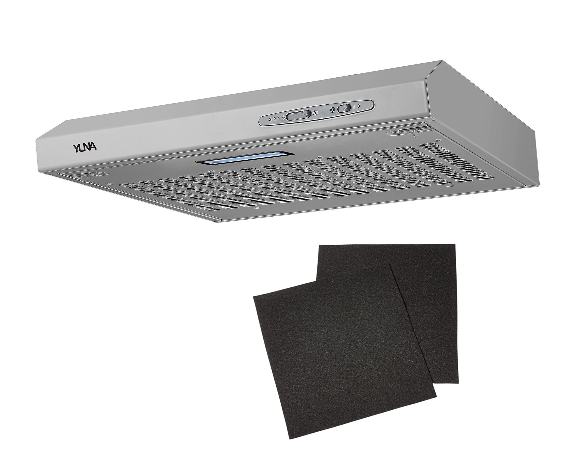 YUNA Milena KUBH 60210 Dunstabzugshaube Unterbauhaube, silber, 60 cm. Saugt Kochdünste über Kochfeld ab.