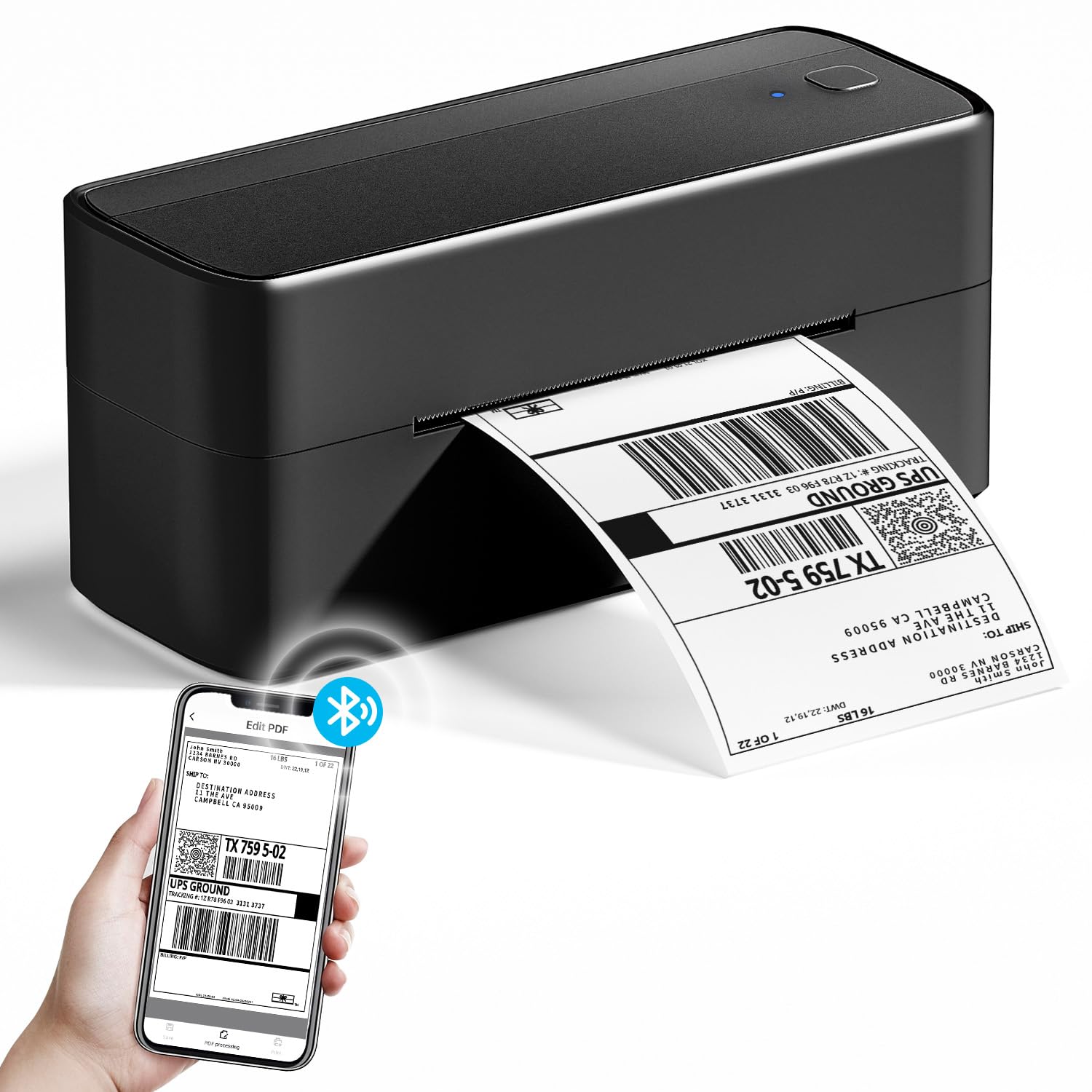 Phomemo Bluetooth Etikettendrucker Thermodrucker – 4x6. Kompakter, schwarzer Drucker. Druckt 4x6 Zoll Etiketten für den Versand.