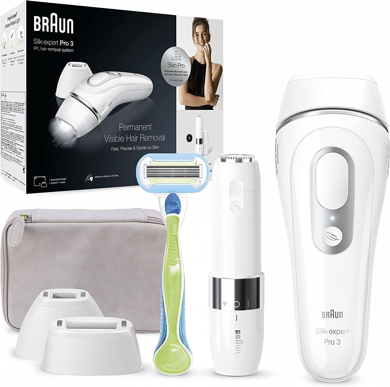 Braun IPL Silk Expert Pro 3 Haarentfernungsgerät Damen PL3139: Weißes IPL-Gerät für dauerhafte Haarentfernung Körper & Gesicht.
