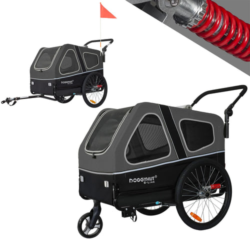 Doggyhut S-Line XL Hundeanhänger Buggy gefedert - Grau/Schwarz
