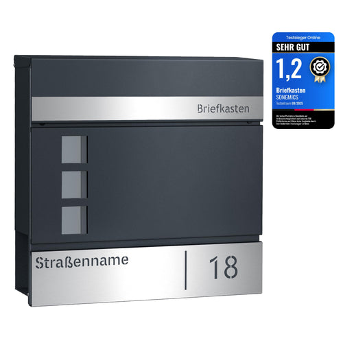 SONGMICS GMB081G01 Briefkasten - Anthrazit-Silbern, Personalisiert