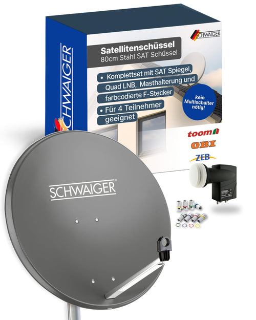 SCHWAIGER 80cm Stahl Offset Satellitenschüssel - Anthrazit Komplettset