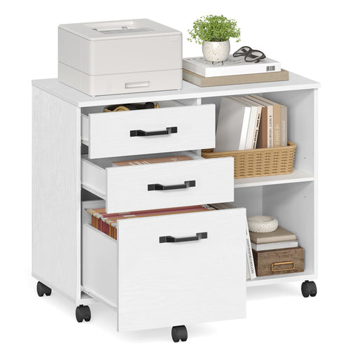 VASAGLE Rollcontainer OFC041W46 – Aktenschrank Weiss Holzmaserung