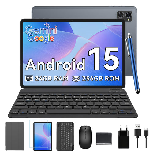 TABWEE T20 Tablet 10 Zoll mit Tastatur - Android 15. Rechteckiges 10-Zoll-Tablet mit angedockter Tastatur für mobiles Arbeiten.