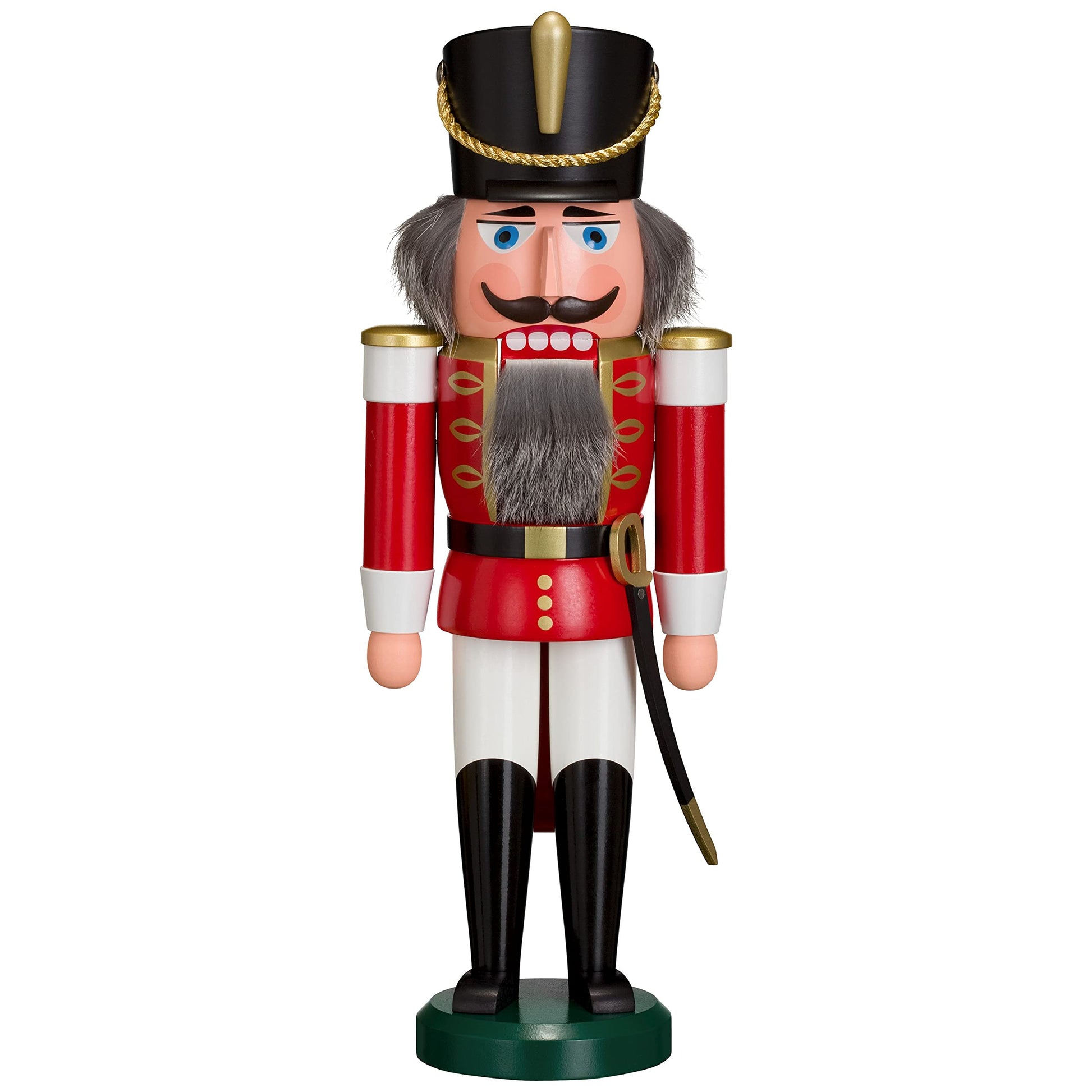 Seiffener Volkskunst Husar mit Säbel Nussknacker - 37 cm Rot. Rote Husarenfigur; dient als mechanisches Werkzeug zum Aufbrechen von Nussschalen.