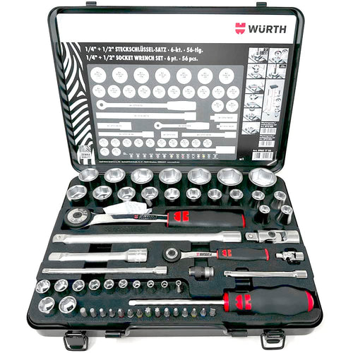 Würth Zebra Steckschlüssel-Sortiment 1/4 1/2 Zoll 6-kant 56tlg Metall