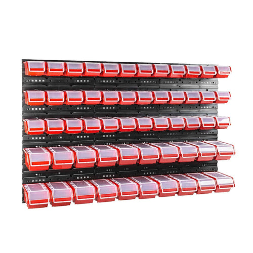 Schüttenregal 120x80cm mit 56 Sichtlagerkästen Deckel. Regal zur Aufbewahrung von Kleinteilen in 56 Sichtlagerkästen mit Deckeln.