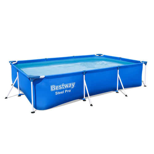 Bestway Steel Pro Frame Pool eckig blau 300x201x66cm ohne Pumpe. Rechteckiger Aufstellpool für den Garten zum Schwimmen und Abkühlen.