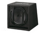 Alpine SBE-1244 BR Bassreflex Subwoofer mit Gehäuse: Schwarzer, quaderförmiger Tieftöner. Reproduziert tiefe Frequenzen für KFZ-Audiosysteme.