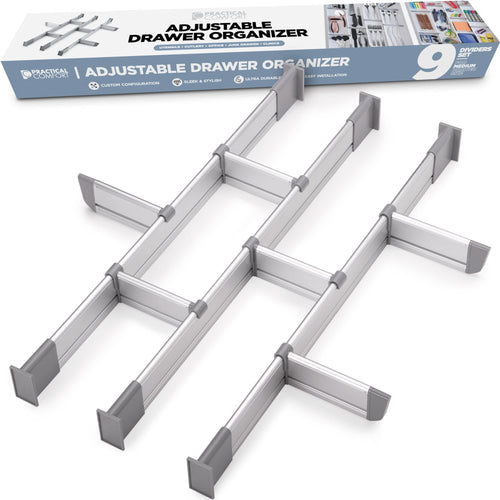 Schubladen-Organizer Verstellbar – Alu 9-teilig 44.5-50 cm