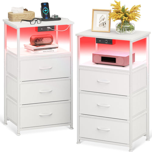 Coleshome Nachttisch 2er Set mit Steckdose, USB & LED-Licht