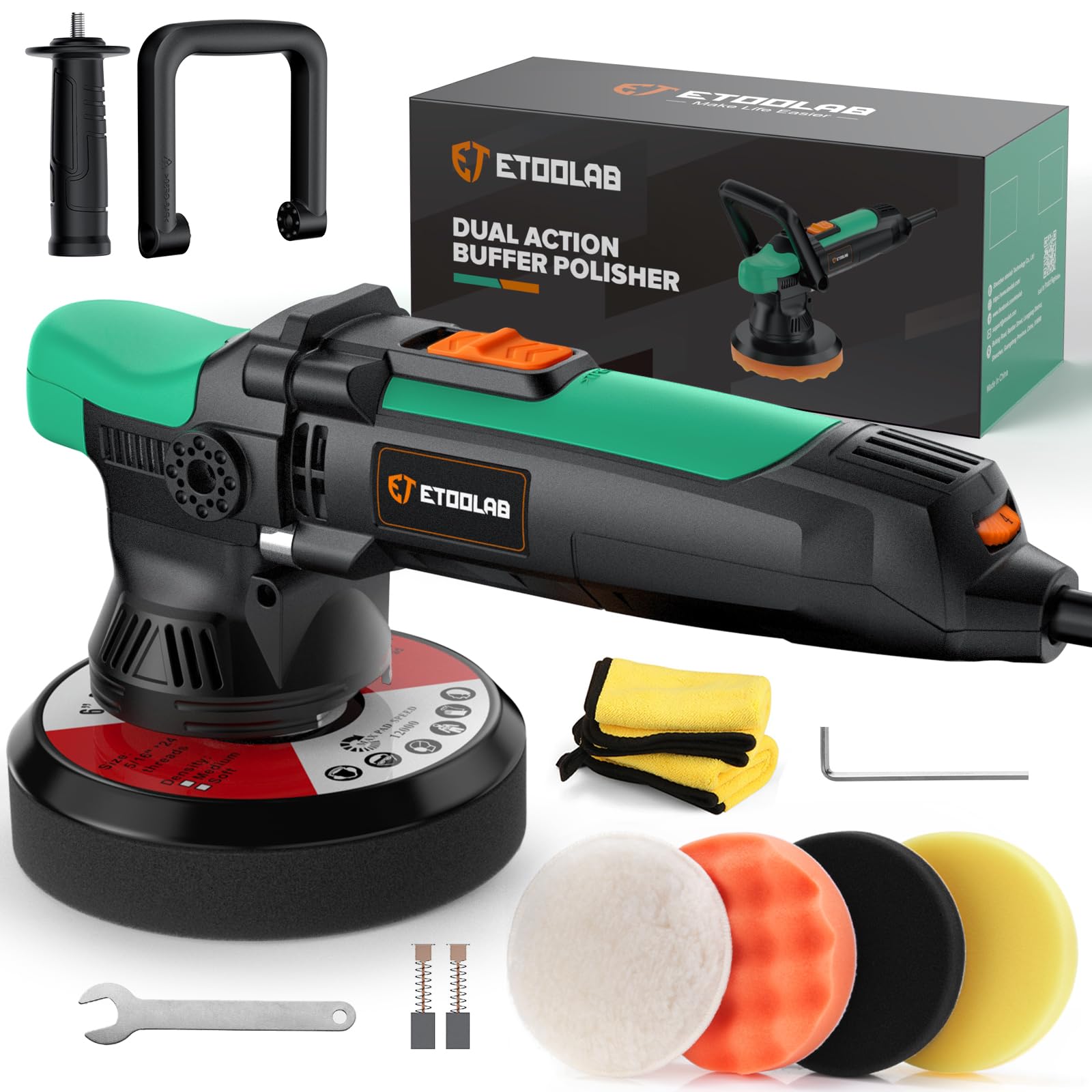 ETOOLAB Auto Poliermaschine Exzenter, 900W Exzenter-Poliermaschine mit 15mm Hub und 150mm Pads zum Polieren von Autolack.