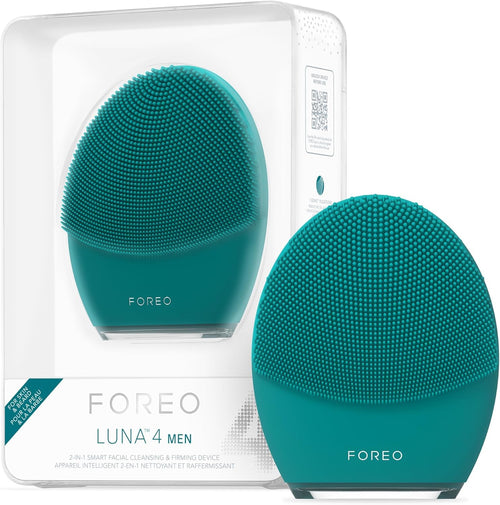 FOREO LUNA 4 MEN Gesichts- & Bartreinigungsbürste. Schwarze, ovale Silikonbürste. Reinigt Gesicht & Bart mittels T-Sonic-Pulsationen.