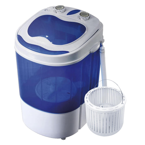 briebe Camp Mini-Waschmaschine WM1111 mobil mit Schleuder. Weißes Kompaktgerät. Wäscht und schleudert Kleidung unterwegs.