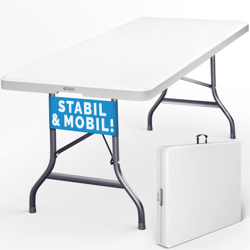 Casaria Klappbarer Gartentisch Kunststoff Wetterfest 183x76cm Weiss