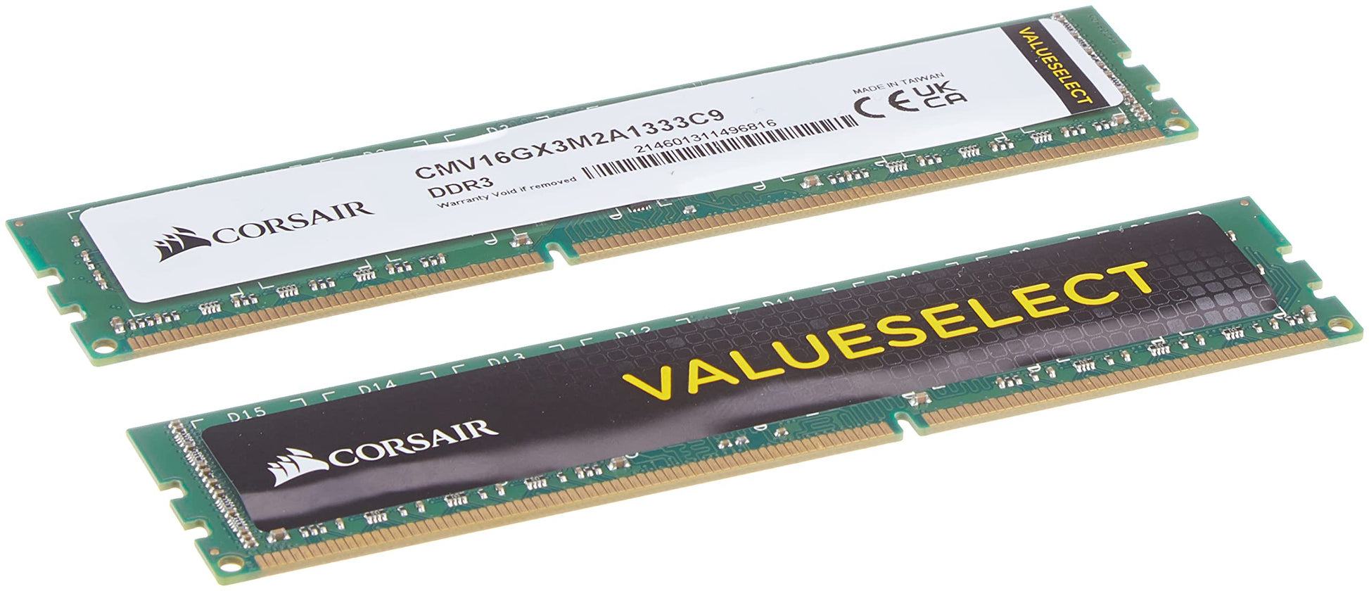 Corsair Value Select 16GB DDR3 1333 MHz CL9 Desktop RAM: Grüne Platine mit Chips. Erweitert Arbeitsspeicher von Desktop-PCs.