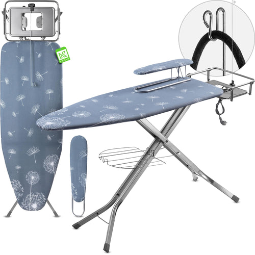 KADAX Bügelbrett mit Ärmelbrett, Steckdose – Dunkelblau