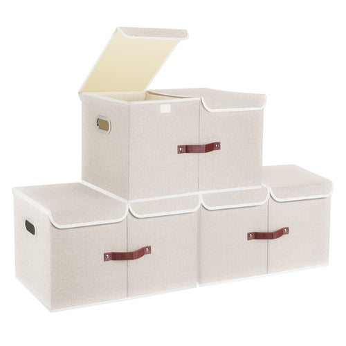 TYEERS Stoffbox mit Fächern – Beige 3er-Set 55x33x30 cm