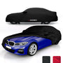 BUSHBOCK® Premium Autoabdeckung Indoor Satin Stoff - Schwarz, L. Schwarze Satin-Autoabdeckung für Indoor-Fahrzeugschutz.