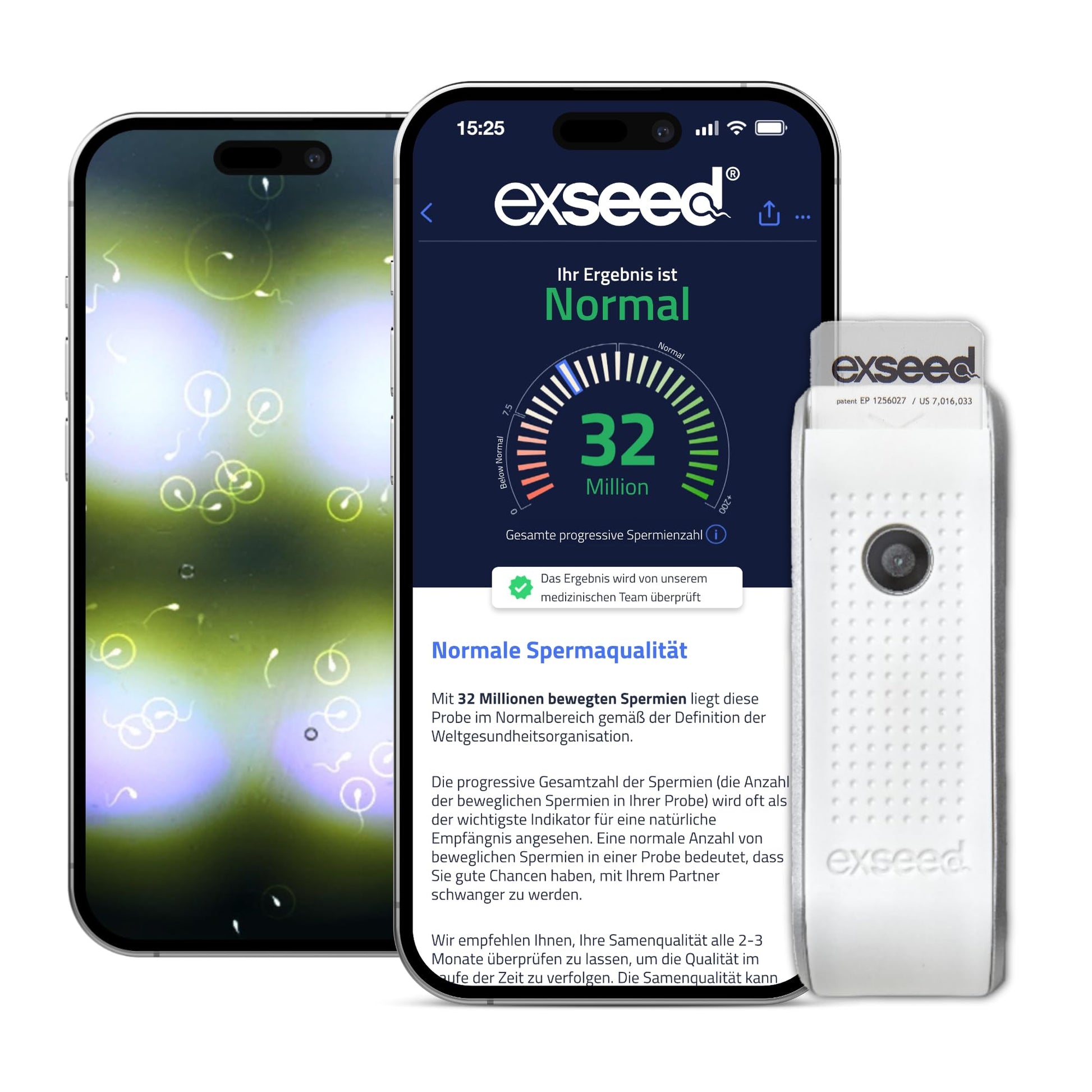 ExSeed Health Spermatest für zu Hause – 5 Tests. Weißes, kompaktes Testkit zur Heimanalyse der Spermienqualität und -konzentration.