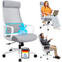 MELOKEA Ergonomischer Bürostuhl 200kg, Mesh, Kopfstütze - Grau. Grauer Stuhl mit Mesh-Lehne und Kopfstütze. Für ergonomisches Sitzen am Schreibtisch.
