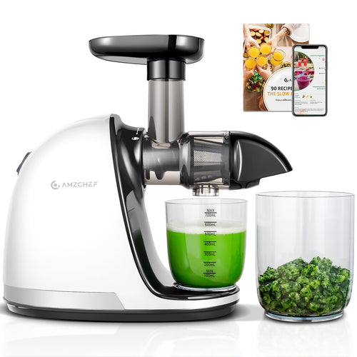 AMZCHEF Slow Juicer Entsafter für Obst & Gemüse - Reinweiss, ein Standgerät zum schonenden Auspressen von Obst und Gemüse.