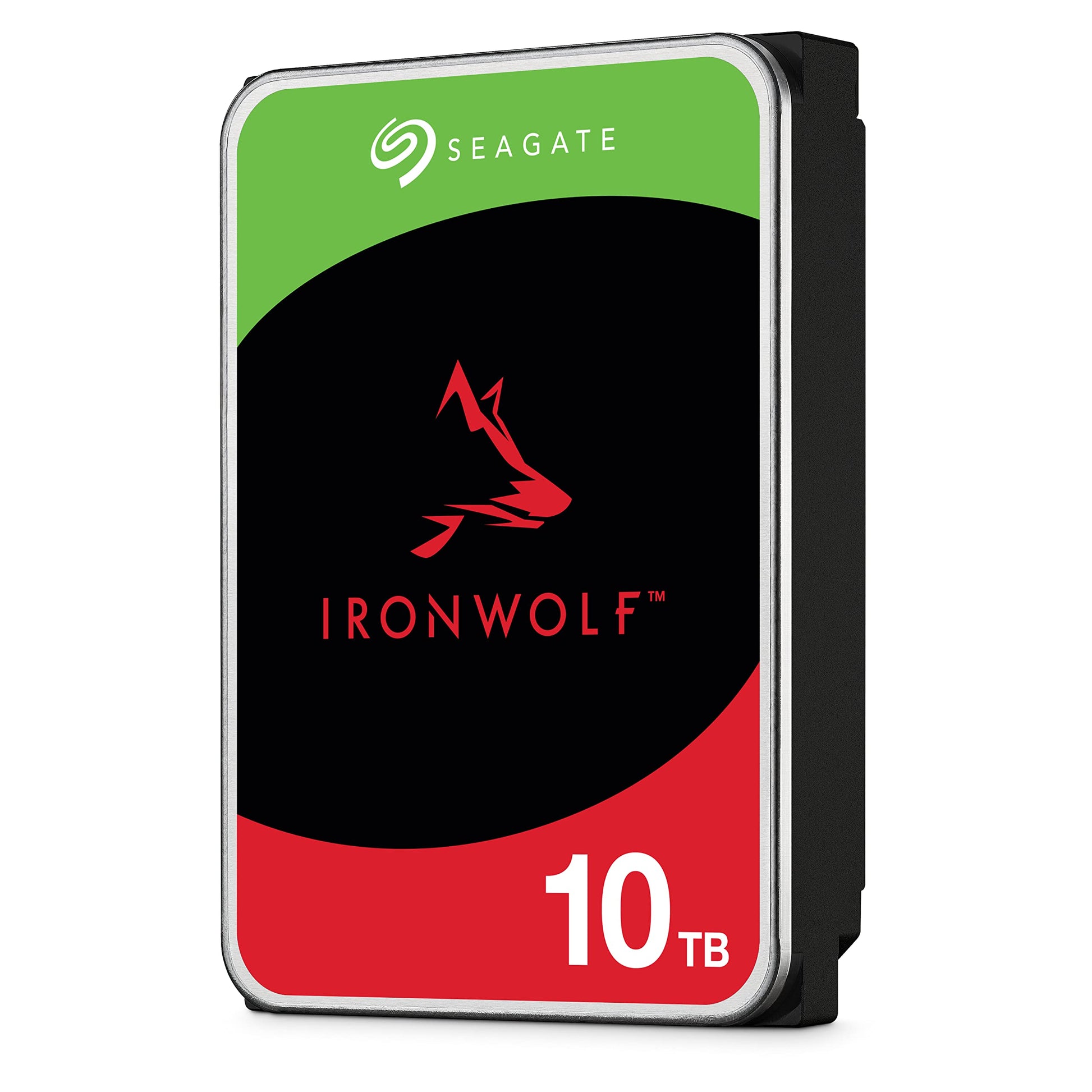 Seagate IronWolf 10TB Interne NAS Festplatte 3.5 Zoll. Typisches, silbernes HDD-Gehäuse. Zur Datenspeicherung in NAS-Systemen.