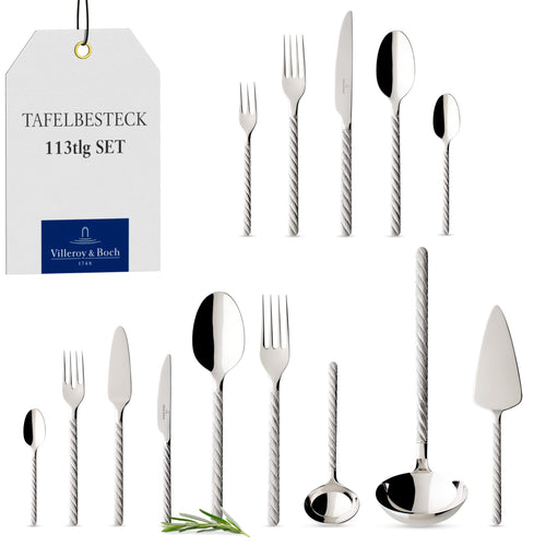 Villeroy & Boch Montauk Tafelbesteck-Set 113-teilig Edelstahl. Schlankes Besteck zum Servieren und Essen von Speisen.
