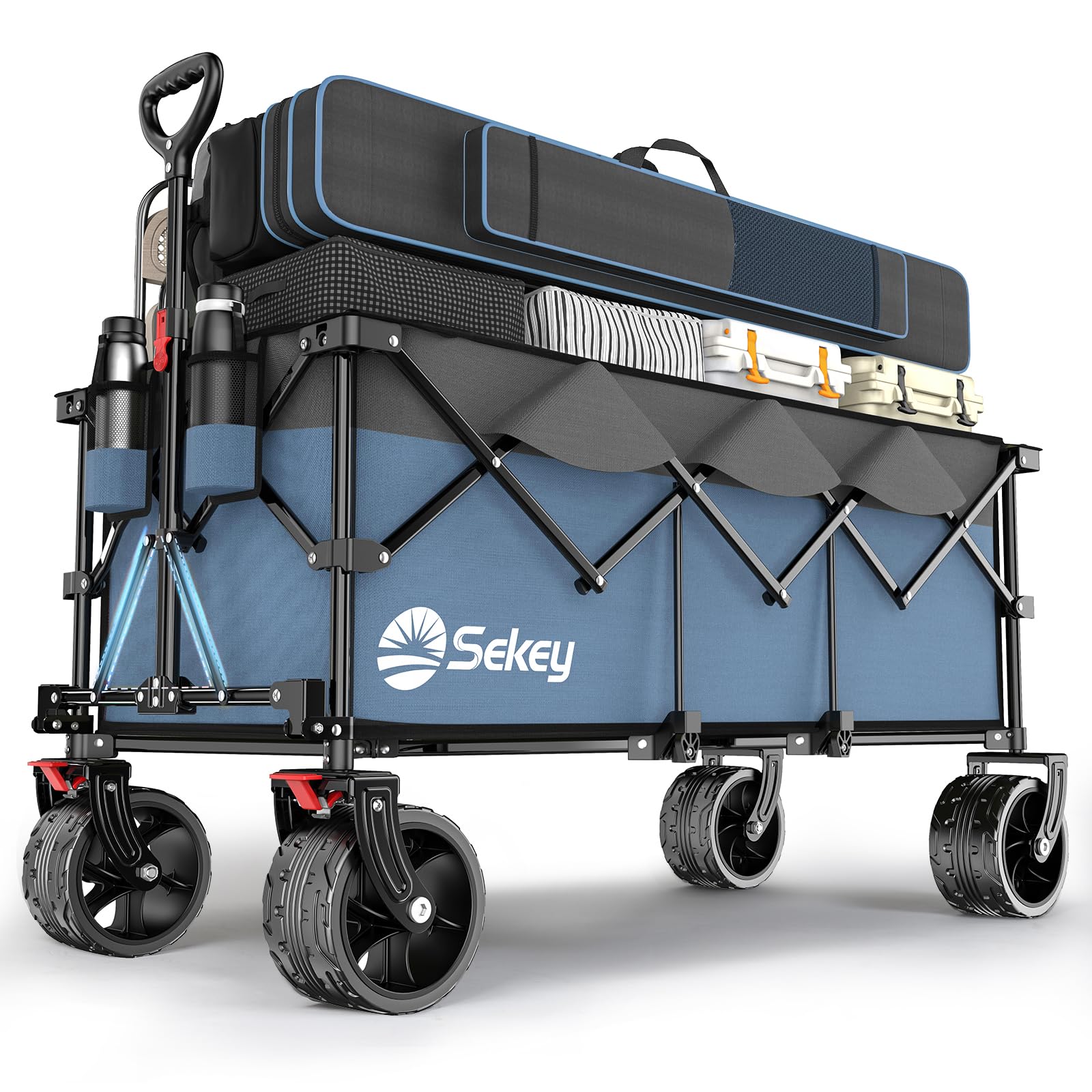Sekey XXXL Faltbollerwagen All-Terrain – 4013 Blau Grau. Faltbarer Handwagen zum Transport großer Lasten auf jedem Untergrund.