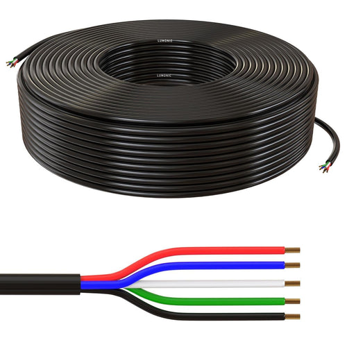 Lumonic 5-adrige 0,34mm² LED Steuerleitung – LiYY 100m schwarz. Schwarzes, rundes Kabel zur Signalübertragung und Steuerung von LED-Anlagen.