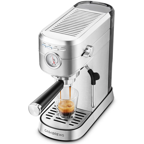 CASABREWS Espresso Siebträgermaschine Edelstahl 20 Bar – Silber