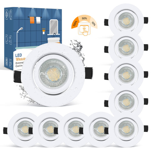 wowatt LED Einbaustrahler 10er 7W Weiss - Dimmbar IP44 Warmweiss