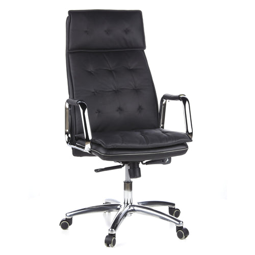 hjh OFFICE Villa 20 Chefsessel Bürostuhl - Nappaleder Schwarz. Chefsessel in schwarzem Nappaleder zur ergonomischen Sitzhaltung im Büro.