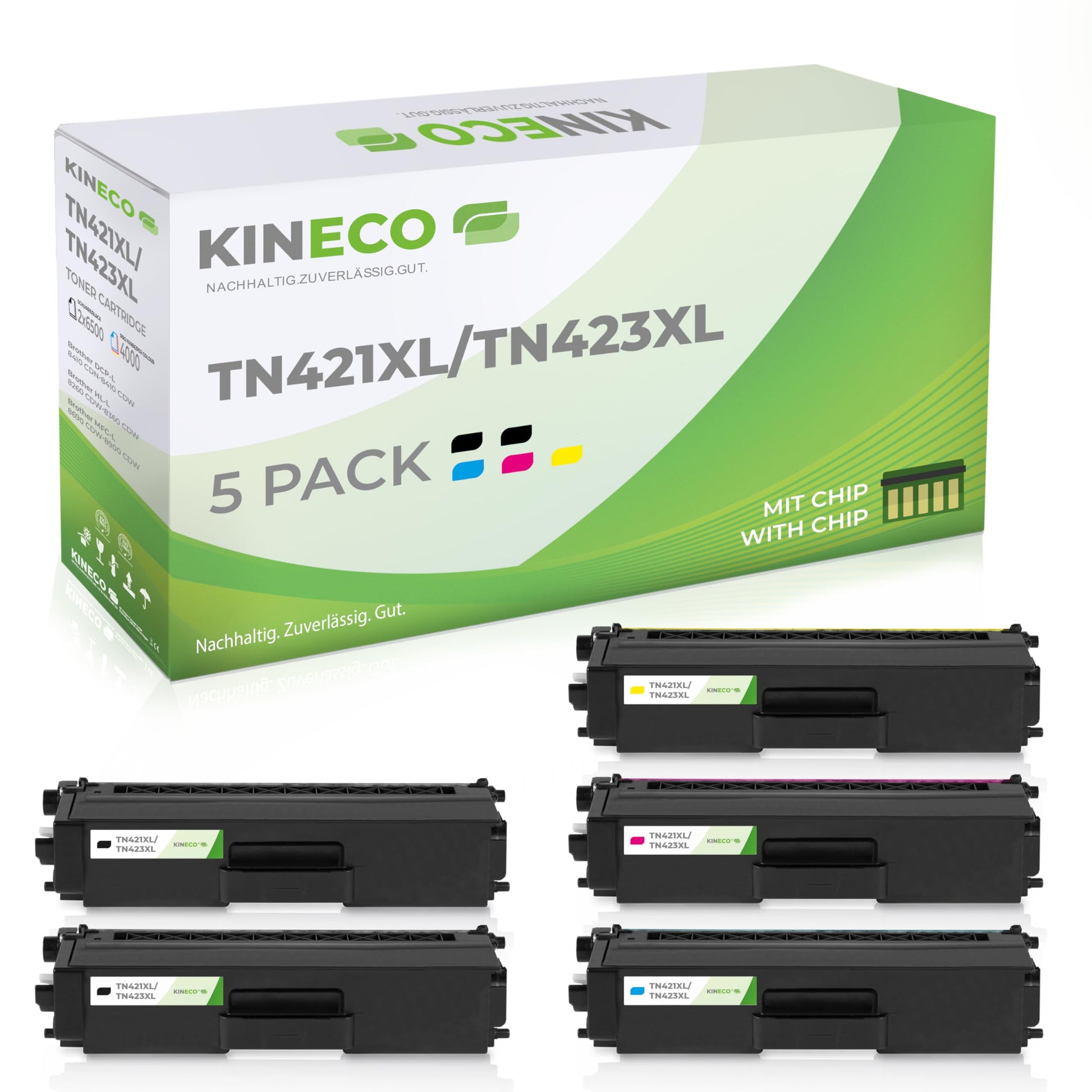 Kineco Toner Multipack XL (ersetzt TN421/423) für Brother MFC-L8xxxCDW. Mehrfarbige Tonerkartuschen für Farblaserdruck.