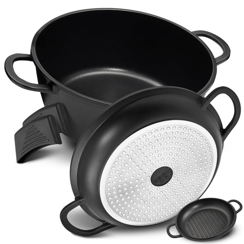 TLESS 2in1 Aluguss Bräter mit Deckel – Ø 28 cm 6L Schwarz