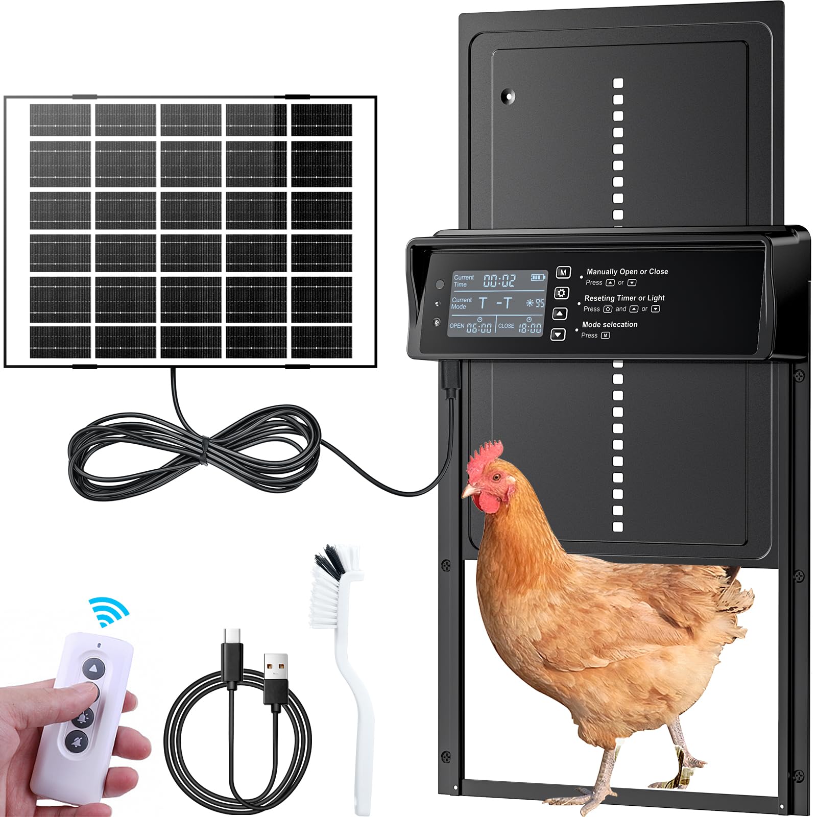 Aluminium Automatische Hühnerklappe – Solarbetrieben, wasserdicht. Aluminiumklappe öffnet/schließt solarbetrieben den Hühnerstall.