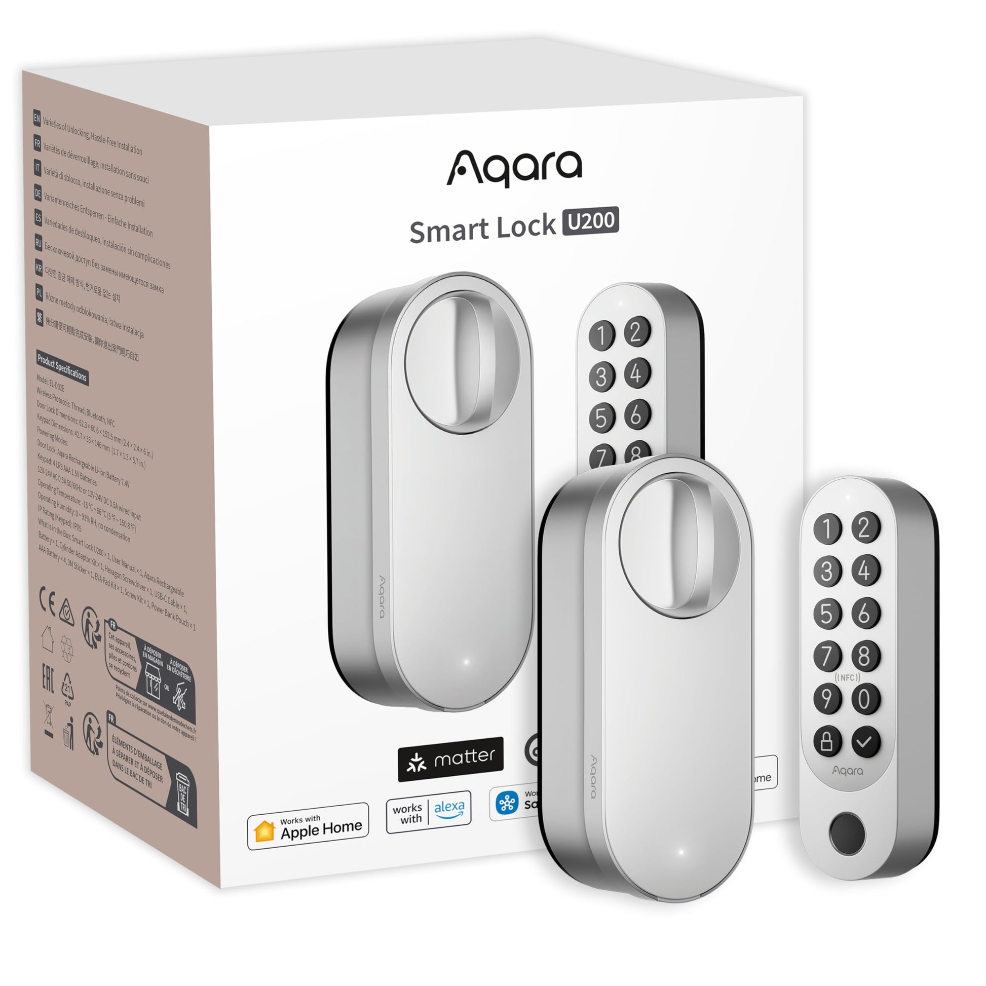Aqara Smart Lock U200 Smartes Türschloss Fingerabdruck - Silber. Ermöglicht sicheren, schlüssellosen Zugang per Fingerabdruck für Türen.