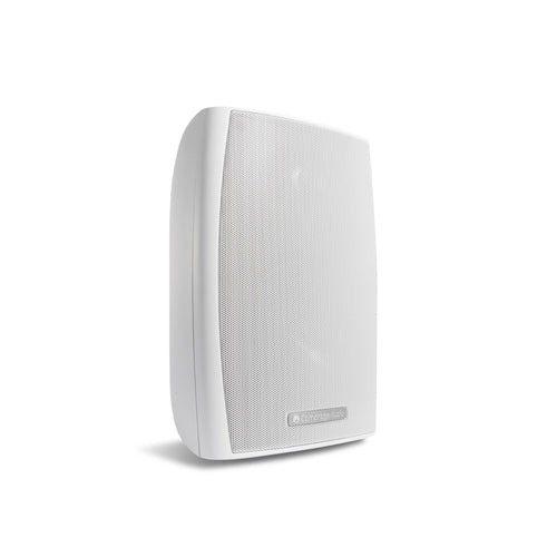 Cambridge Audio ES30 Wetterfeste Aussenlautsprecher – Weiss. Rechteckige weiße Lautsprecher zur wetterfesten Musikwiedergabe im Außenbereich.
