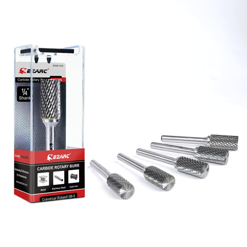 EZARC SB-5 Hartmetall Frässtifte Doppelschnitt 1/4" - 5er Set. Graumetallische Zylinderstifte für präzisen Materialabtrag an Metall.