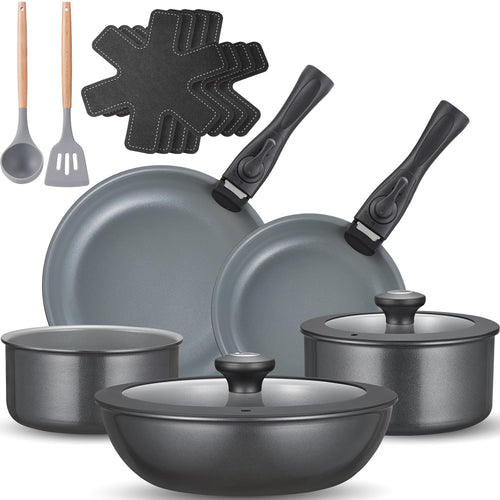 BEZIA Induktions Topfset 17-tlg – Keramik, abnehmbare Griffe