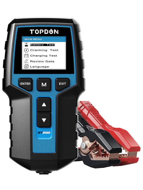 TOPDON BT200 Autobatterietester & Generatorprüfer 12V 24V, schwarzes Handgerät. Misst 12V/24V Batterien und prüft Generator-Ladesysteme.
