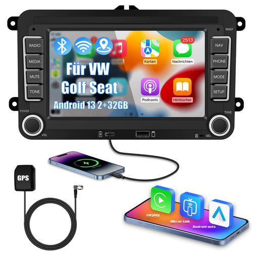 Ledio Autoradio VW Golf 5 6 Polo T5 - 7 Zoll Android 14