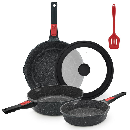 AIKENBBKK Pfannenset 5-teilig Antihaft mit abnehmbarem Griff - Schwarz