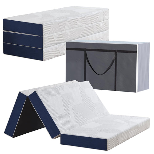 Hiimgo Faltmatratze 75x195x15 cm 4-teilig - Weiss/Blau