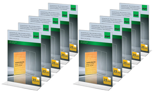 Sigel TA220 Tischaufsteller A4 gerade – 10 Stück. Transparente Acryl-Aufsteller für die Präsentation von DIN A4-Dokumenten.