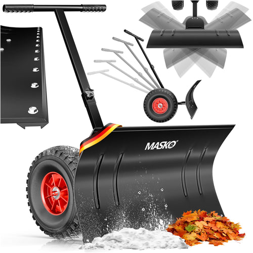 Masko Schneeschieber auf Rädern – 75 cm Schwarz, höhenverstellbar