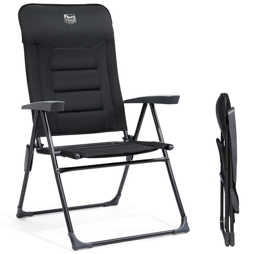 TIMBER RIDGE Klappstuhl Hochlehner Verstellbar Gepolstert - Schwarz. Schwarzer, gepolsterter Hochlehner-Klappstuhl, dient als verstellbarer Sitz für Camping & Garten.