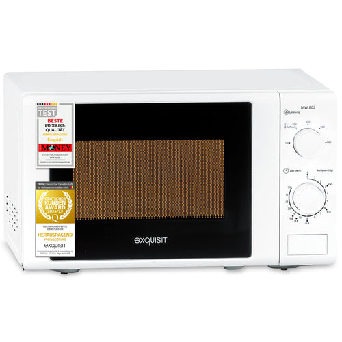 Exquisit MW 802 Mikrowelle 20 Liter 700 Watt - weiss. Erwärmt und taut Speisen auf.