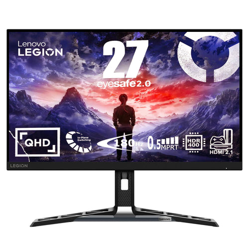 Lenovo Legion R27qe Gaming Monitor - 27" QHD 180Hz. Schwarzer Bildschirm zur Anzeige hochauflösender Gaming-Inhalte.